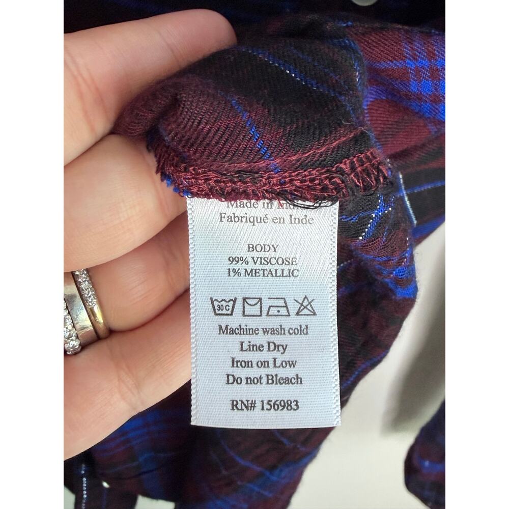 Evereve Plaid Long Sleeve Button-Down Flannel Shirt Multi Women's Size Small - Picture 7 of 10